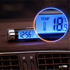 디지털 LCD 시계 온도표시 시간표시 차량용 블루라이트 차량용 시계 송풍구 대시보드, 1개, 블랙+블루