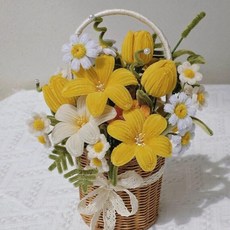 모루장식 해바라기 꽃바구니 입학식 웨딩 화동바구니 꽃만들기, 옐로우 튤립 완제품
