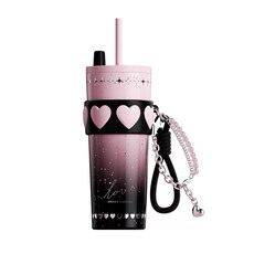 Sidagar 빨대가 달린 대용량 스테인리스 차량 탑재 휴대용 보온 보랭 컵, 분홍색, 1개, 710ml