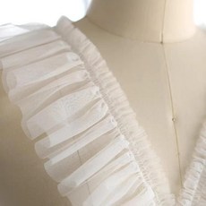 폭 주름 쉬폰 튤 레이스 아플리케 리본 트림 바느질 스커트 웨딩 드레스 프린지 밑단 장식, 12. Off white, 1개