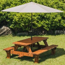 엉클트리 100% 통원목 일체형 야외 테이블 세트 (튼튼한 2중접합 구조), 자유형6~8인용(1800mm)/월넛색상(2회도색)