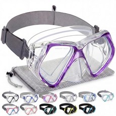 코 커버 원단이 있는 팹베이 성인용 청소년 수영 고글 신축성 스트랩 다이빙 방수 스노클 마스크, Purple, 퍼플 467644
