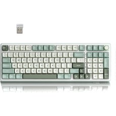 RK AL R98 Pro 무선 기계식 키보드 크리미 블루투스2.4GHz와이어드 RGB 게이밍 숫자 패드와 노브 M 프로필 PBT 개스킷 핫 스왑 가능 촉각 스위치 그린, Tactile Beige, Green