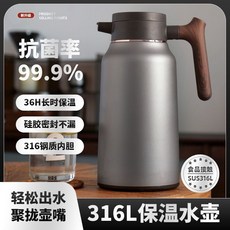 精選好物 超長保溫 316不銹鋼 保溫壺 食品級 大容量真空水壺 帶木柄 密封不漏 家用保溫瓶 暖壺 大容量水壺, 316不鏽鋼水壺2.0L墨綠色,316不鏽鋼特厚款, 1個