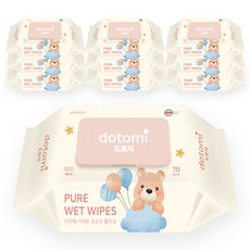 (75g) 초순수 넉넉한 사이즈와 도톰한 캡형 도토미 프리미엄 아기 물티슈 70매타입, 10개, 70매