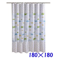 BO雜貨 可愛卡通小魚浴室簾 乾濕分離 免打孔 附掛鉤 180x180公分, 1個, 可愛卡通小魚180×180
