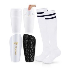 Hryrbay 아동용 축구 정강이 보호대 유아 패드 소매 및 양말 포함 만 3-16세용 보호용 경량 장비 월드컵에서 영감을 받은 놀이 훈련에 이상적 화이트 M, White