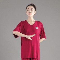 good 服套裝男女春夏表演服中老年練功服武術服太極拳服, 酒紅色, V領單件上衣