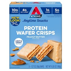 앳킨스 초콜릿 크림 단백질 웨이퍼 크리스프 저탄수화물 고섬유질 키토 5입, 땅콩 버터, 5 Count (Pack of 1)