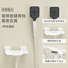 叁山臻選 淋浴花灑套裝 家用衛浴全銅增壓分體式淋浴器, 1個, 兩檔經典簡約款【雅白色】