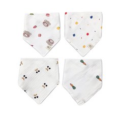 럭셔리베이비 6중 거즈 스카프빕 4종세트 아기 유아 삼각 침받이