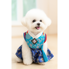 꿍이네 귀여움한도초과 편안한 강아지한복 강아지전통한복, 1개, 에메랄드블루