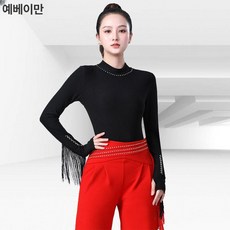 스포츠 레저 탑 시스루 활동 댄스복 여성의류 댄스탑 수술 여름 프린지상의 제품 라틴 상의 프린지, 19.블랙 크리스탈 린넨 XL