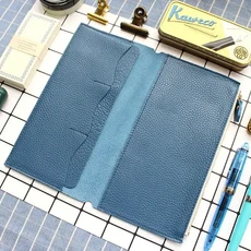 Fromthenon Litchi 그레인 가죽 여행자 노트북 카드 가방 Midori 여행자 노트북 용 보관 가방 빈티지 레트, 16 Litchi Large Blue