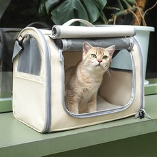 ZOZOFO 고양이 이동장 강아지 이동가방 반려동물 이동가방 삼면통풍 이동가방+이너쿠션, 1개, 크림색-[44*28*35cm]