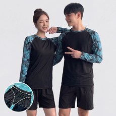 핏노블 남자 여성 래쉬가드 상하의 세트 수영복 루즈핏 비치웨어, 블루