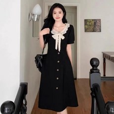 ANYOU 여성 여름 원피스 라운드 리본 데일리 오피스룩