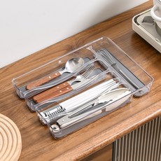 廚房抽屜分隔餐具收納盒 刀叉筷子置物架 廚具收納 家用櫥櫃內置分格, 全透明【PET材質】豎條收納盒,33*27.7*5.5CM, 1個