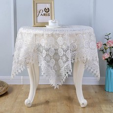 원형 방진 커버 레이스 테이블보 침대 협탁 거실 인테리어, 40x40cm 소형 가구용, 작은 원형 꽃/화이트