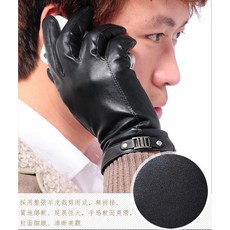秋冬季保暖防風絨裡觸控真皮手套