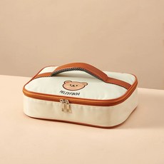 방수방오 귀여운 곰돌이 보온 보냉백 대용량 직장인 피크닉 도시락 가방 캠핑백, 크림색, 1개