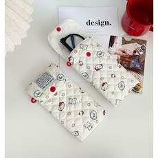 엘리야 귀여운 키티 누빔 다용도 파우치 안경 수납 캐릭터 세로형 똑딱 필통 퀼팅 펜케이스 브러쉬 선글라스 보관 롱 케이스, 1개, 키티 다용도 세로형 파우치