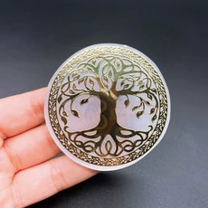 60MM 천연 셀레 나이트 슬라이스 슬래브 흰색 석고 생명의 나무 충전 요가 명상 Fengshui 홈 장식 선물