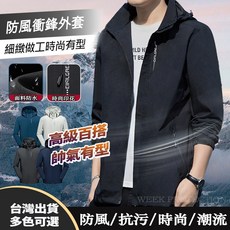 大尺碼素面薄款連帽防風防水衝鋒外套，男士戶外休閒必備，輕盈透氣舒適有型