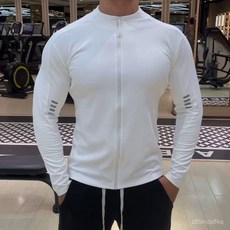男士運動休閒外套，彈力立領拉鏈開衫，純色，反光標，健身訓練長袖