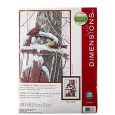 Dimensions 카운트 십자수 키트 '겨울 썰매의 카디널스' 14개 화이트 아이다 25.4cm x 35.6cm(10인치 x 14인치), DIMENSIONS Dimensions 카운트 십자수, 1개