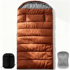 엠티링크 캠핑 침낭 폭 100cm 팔 나온 침낭 1인용 빅사이즈 사계절용 슬리핑백 이불 차박 용품, 1개, 브라운 1.5kg