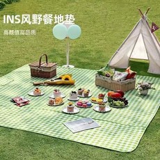 野餐墊 防潮墊 戶外地墊 便攜春遊野餐布 露營墊子, 綠格+【ins網紅款+可摺疊手提】,（2*1.5m）防污+不沾水
