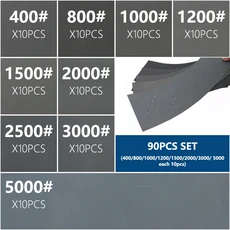 XCAN 습식 샌딩 페이퍼 세트 사포 연마 종이 목재 금속 유리 자동차 도구 9x3.6 인치, 02 90pcs(400-5000Grit)