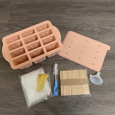 CHENset K178 矽膠 DIY 冰棒模具 雪糕盒 製冰盒 枝仔冰 12支, 1個, 粉色（12支枝仔冰）