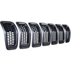 2014-2018 지프 체로키와 호환되는 레트로 그레이 다크 링 전면 그릴 삽입 커버가 있는 아스트라 디포 7pcs 매트 블랙 메시 허니콤, Black Mesh Grille/ Retro Gray, Replacement for 2014-2018 Jeep, Black Mesh Grille/ Retro Gray