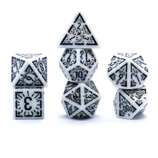 쿠쿠스토어 7Pcs 세트 클래식 룬 릴리프 보드 게임 주사위 TRPG 상자 다면체 테이블, 02 white