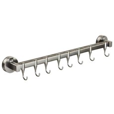 吸盤廚房掛桿 太空鋁鍋鏟排鉤 鍋蓋架 刀架 吸盤收納置物架 50cm, 槍灰 50cm-雙桿8鉤, 1個