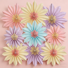 도르 페이퍼팬 데코 9종 장식 세트 파티 용품 인테리어 선물, 파스텔 해바라기