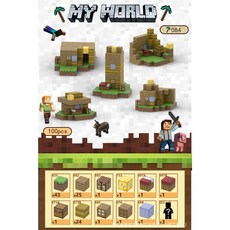 MY WORLD Minecraft 磁力積木玩具 128pcs, 084牧場(100顆)-贈隨機公仔*3, 1套