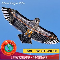 초대영 독수리 연 야외 연날리기 세트 초보자 전통 민속 놀이, 1.8m 이글 카이트 + 480m 릴