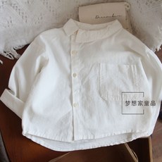 小不點兒 春款長袖兒童棉麻襯衫 韓范男女童偏領設計 (90cm-120cm)