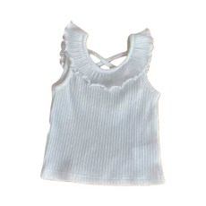 萱寶媽咪baby童裝館 韓版兒童夏季木耳邊交叉背心 女童冰絲蕾絲背心 無袖上衣 純色背心