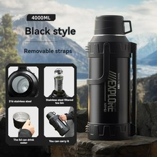 【台灣熱銷Top1】NRMEI 316 保溫杯大容量戶外熱水瓶水壺 5 升, 黑色 4.0 L, 1個