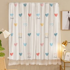 DFMEI 窗簾免打孔安裝 臥室遮光布簡易陽臺遮擋成品新款, 小愛心-魔術貼款☆✓