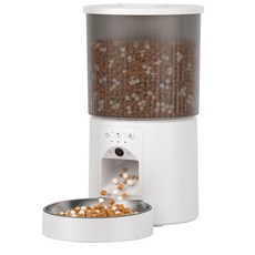 寵物自動餵食器 4L 大容量 智慧遠端監控 定時定量 適用 5G/2.4G 雙頻 寵物餵食器, 4L視訊款【羅馬紋】白色, 1個