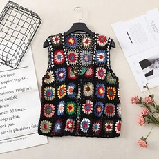 조끼 여름니트 크로쉐 뜨개 모티브 베이지 플라워 손뜨개