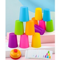컵쌓기 순발력 게임 어린이 두뇌 스피드 반응력 놀이 탁상 2종 x 12p, 1개, Io 1인용(컵6개 종이카드 벨미포함)