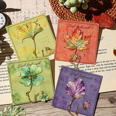 초코링샵 의미있는 금속 나뭇잎 체인 선물용 책갈피 북마크 4종세트 네잎클로버 단풍잎 은행잎