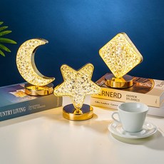 創意禮品星星月亮小夜燈夜光觸摸三色充電氛圍燈生日禮物led, 星星:1W