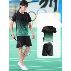 탁구복 상의 그라데이션 실크 티셔츠 바지 셋업 배드민턴 테니스 여름 남성 빅사이즈 유니폼